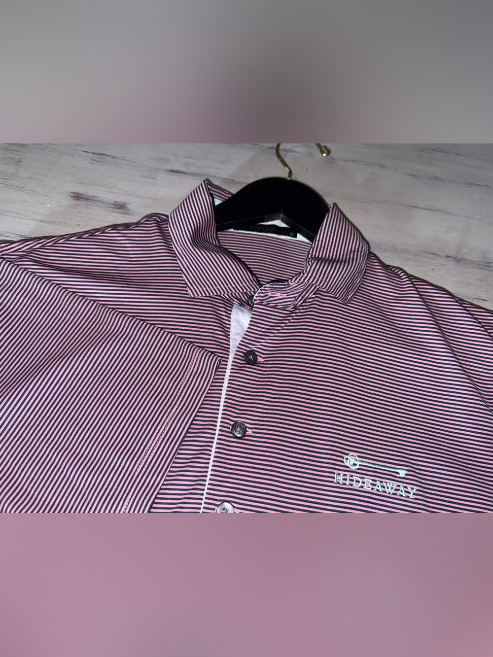 Greyson Men’s M Hideaway Pink Navy Stripe Golf Polo